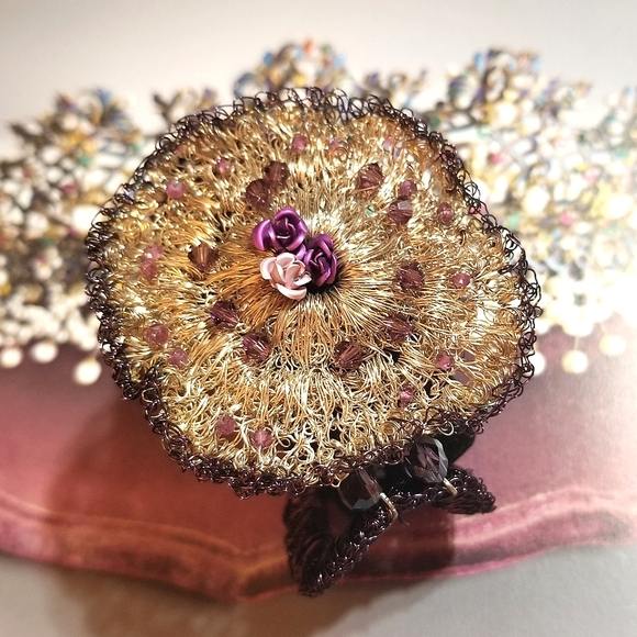 Antique Spun Sterling Silver Crystal Flower Bracelet - Picture 7 of 8